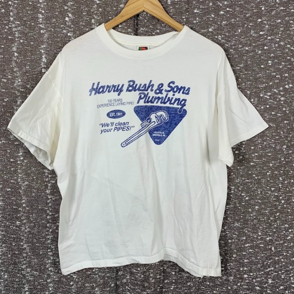 Vintage Fruit Of The Loom Harry Bush & Sons Plumbing Funny T-Shirt Men's XL